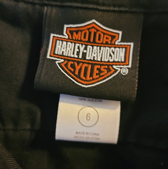🏍 Harley Davidson Motorcycle Black Orange Button Down Cotton Shirt Kids Size 6 - Picture 6 of 6